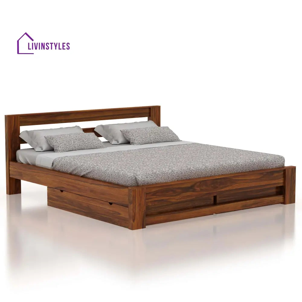 Foster Bed In Solid Sheesham Wood With Drawer Storage - 1 Year Warranty