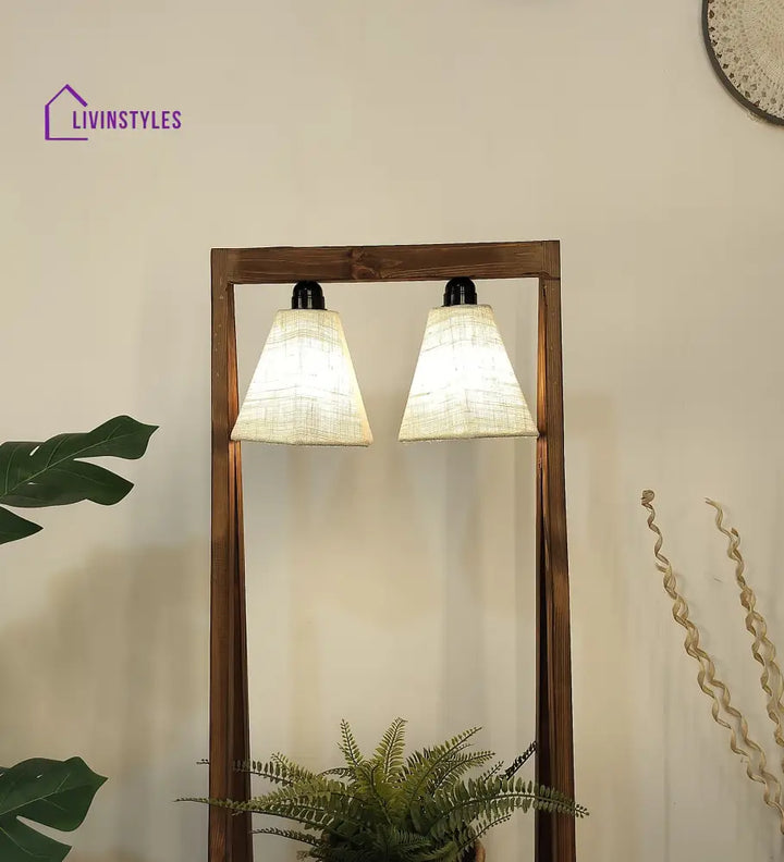 Francis Wooden Floor Lamp With Brown Base And Jute Fabric Lampshade Lamps