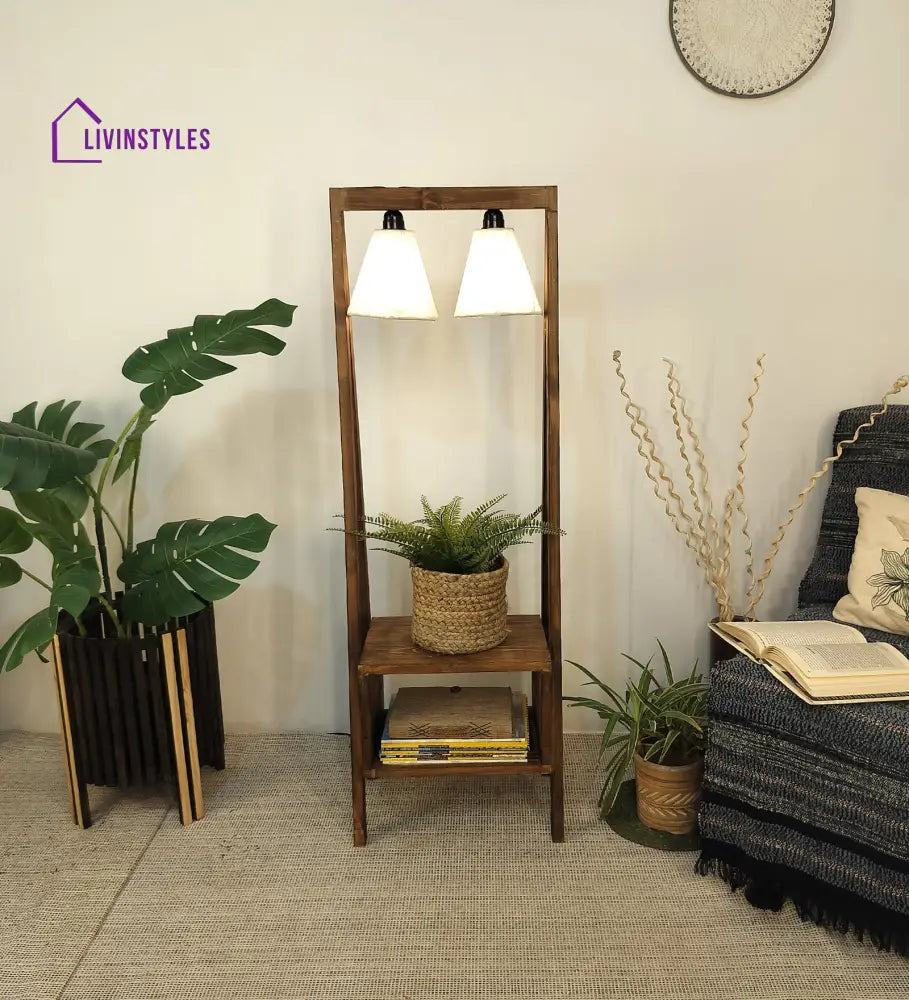 Francis Wooden Floor Lamp With Brown Base And Jute Fabric Lampshade Lamps