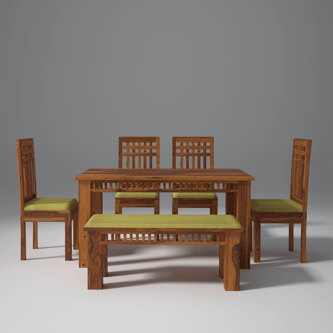 Falguni Sheesham Wood Dining Table Set (6 seater) In Light Honey