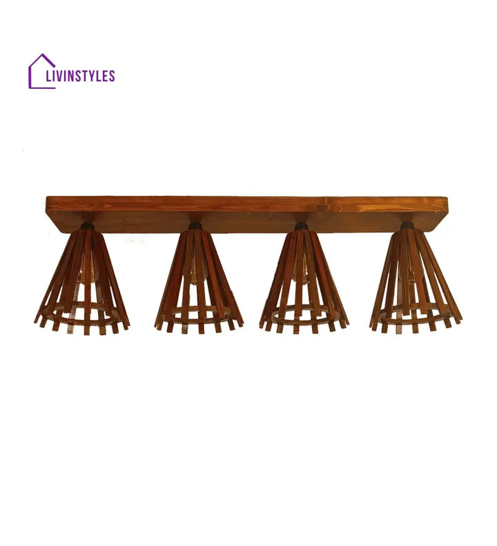 Funnel Brown Wooden 4 Series Ceiling Lamp Lights