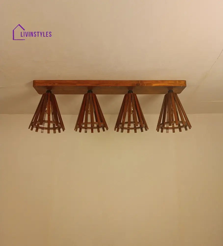 Funnel Brown Wooden 4 Series Ceiling Lamp Lights