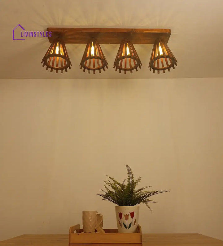 Funnel Brown Wooden 4 Series Ceiling Lamp Lights