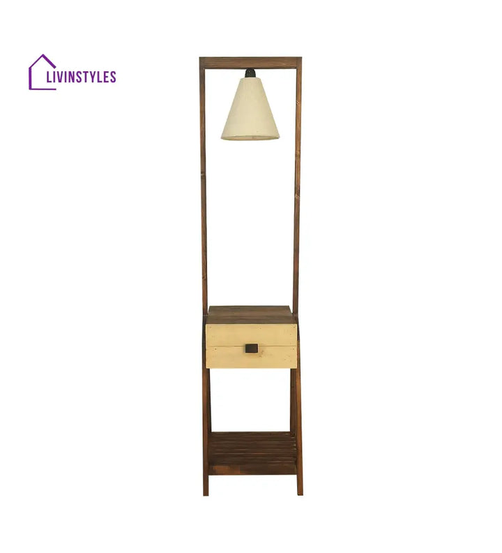 Gabrielle Wooden Floor Lamp With Brown Base And Jute Fabric Lampshade Lamps