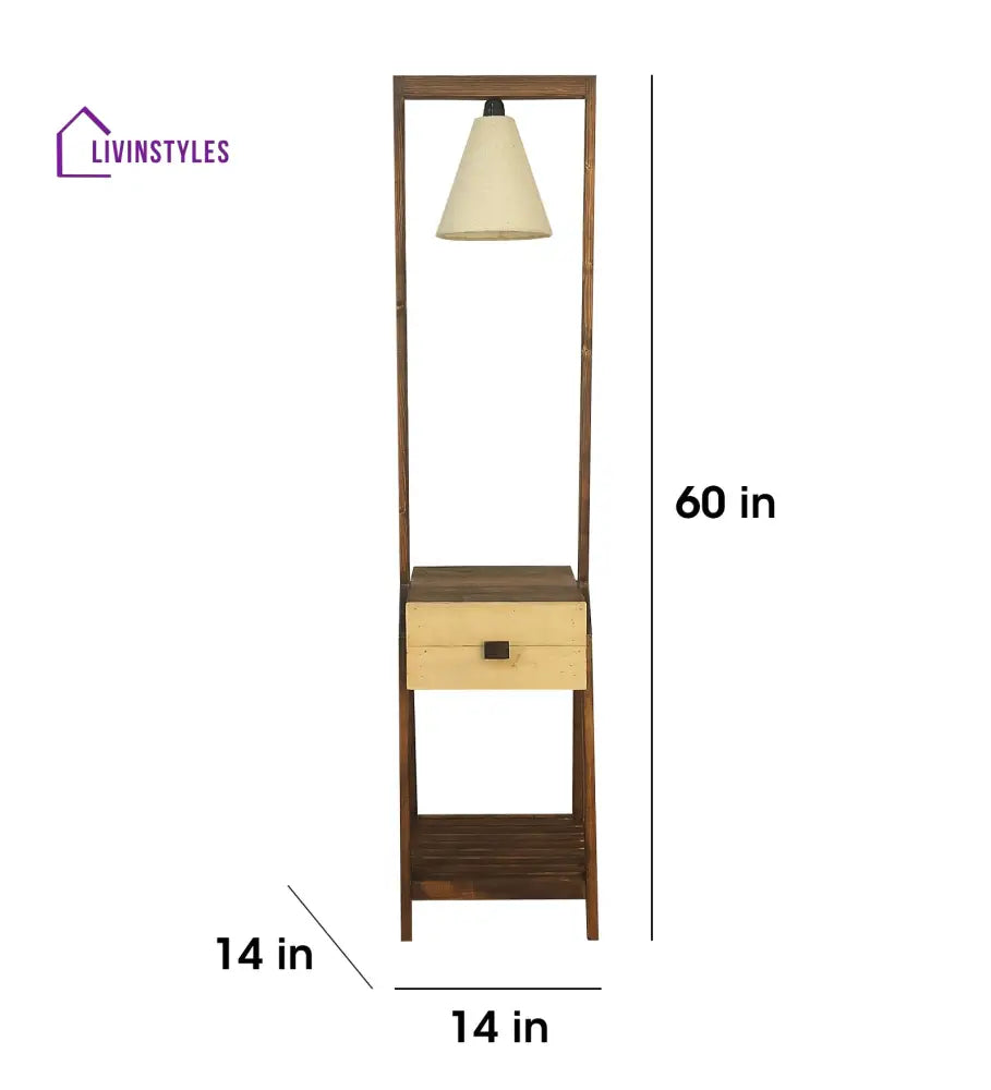 Gabrielle Wooden Floor Lamp With Brown Base And Jute Fabric Lampshade Lamps