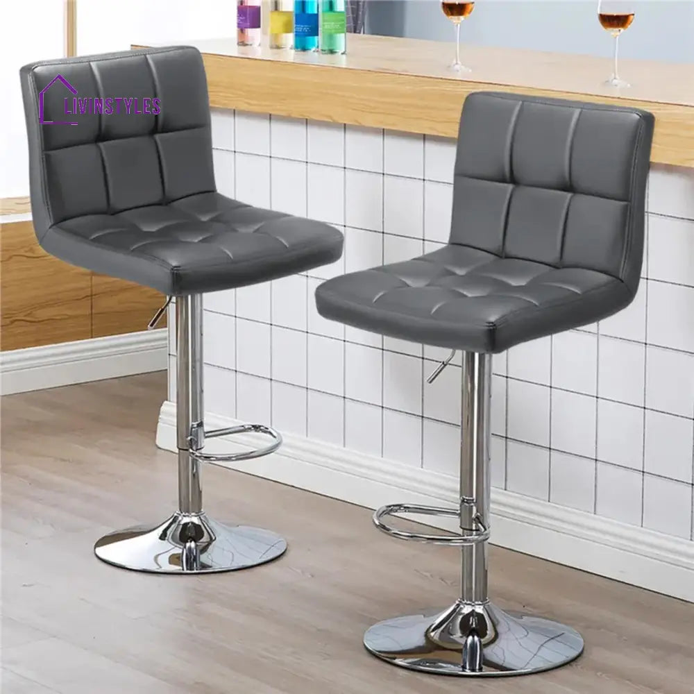 Gaurav Luxurious Leatherette Grey Bar Stool / Long Chair