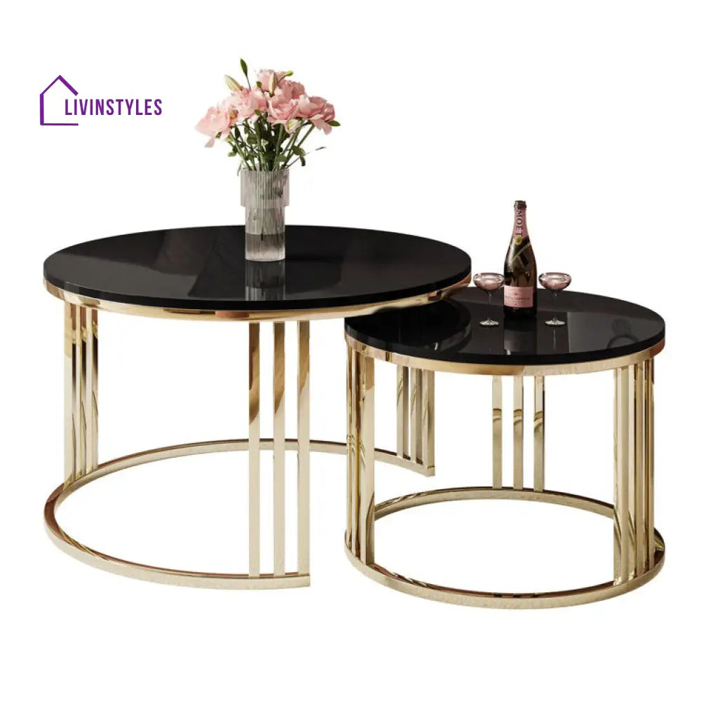 Geeta Stainless Steel Coffee Table For Living Room - Black Marble