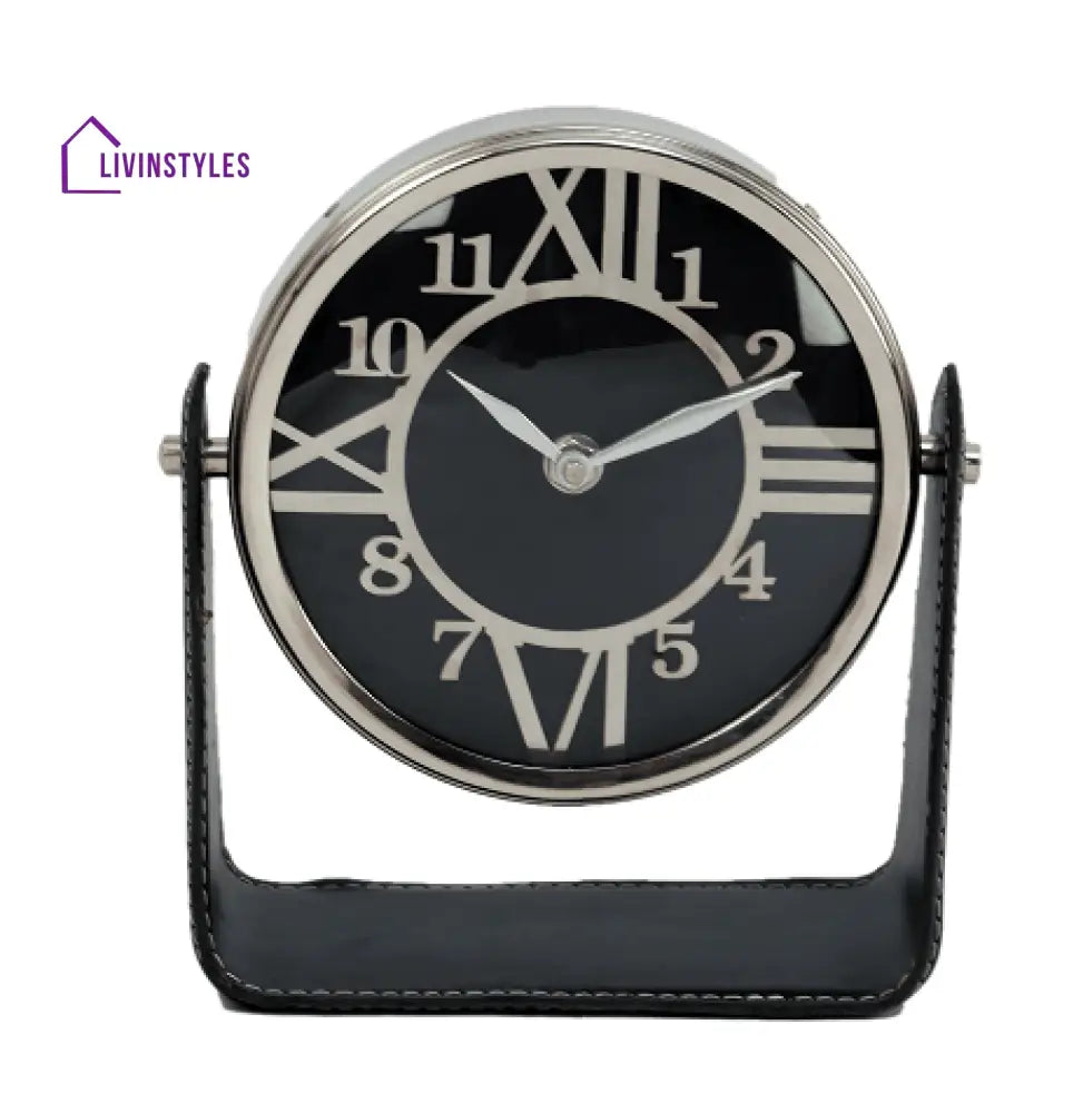 Genuine Black Leather Table Clock