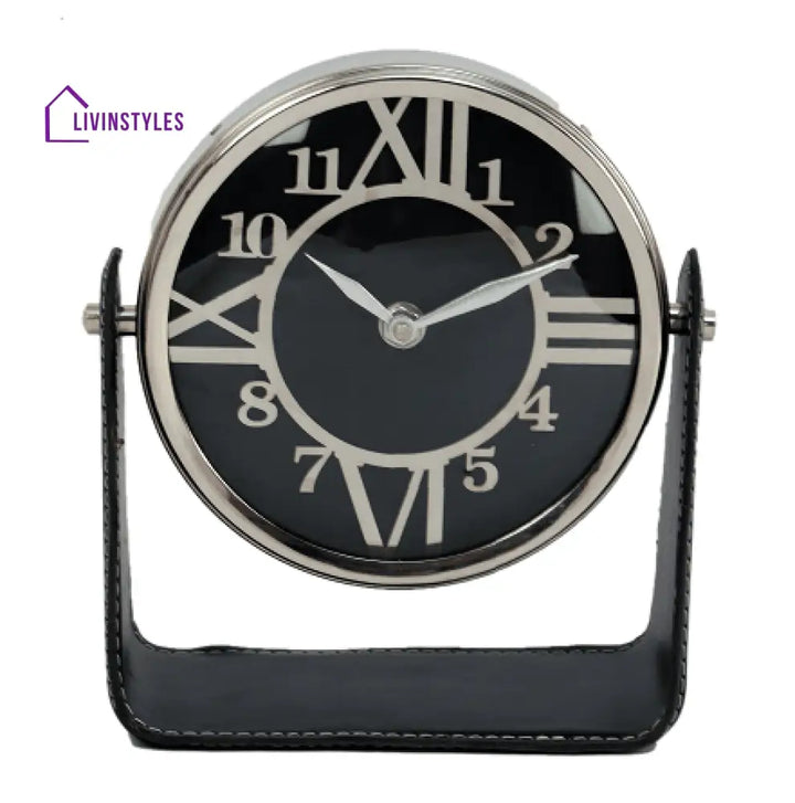 Genuine Black Leather Table Clock