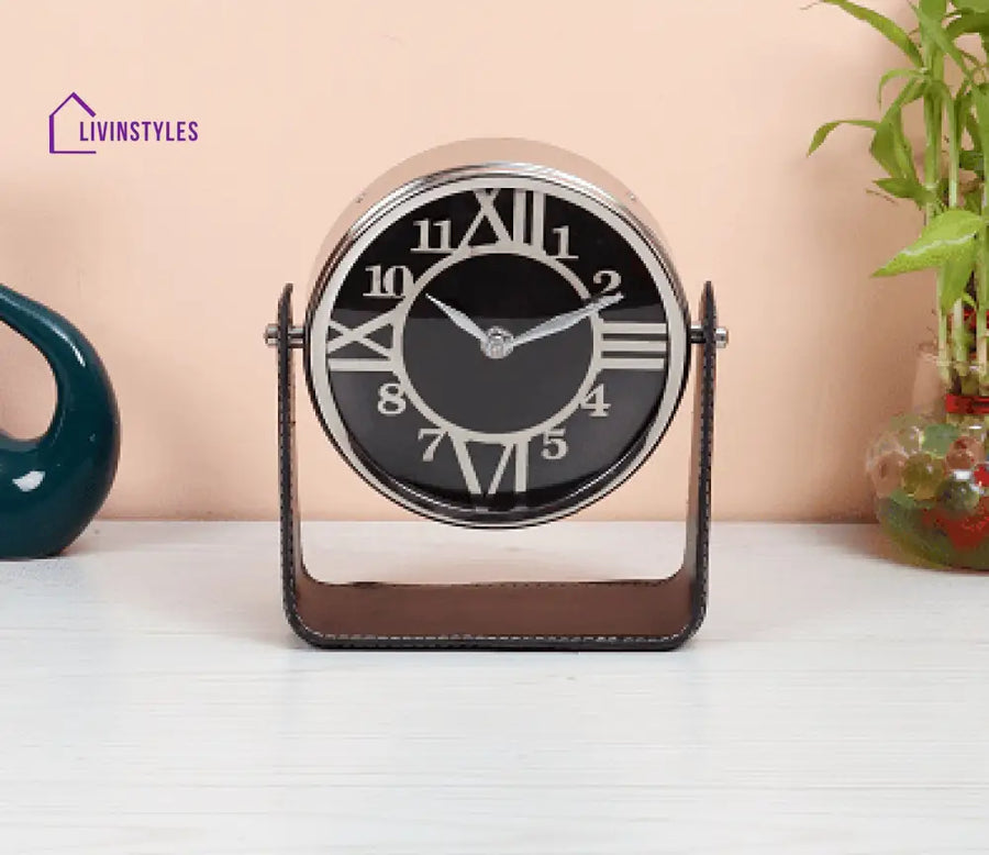 Genuine Black Leather Table Clock