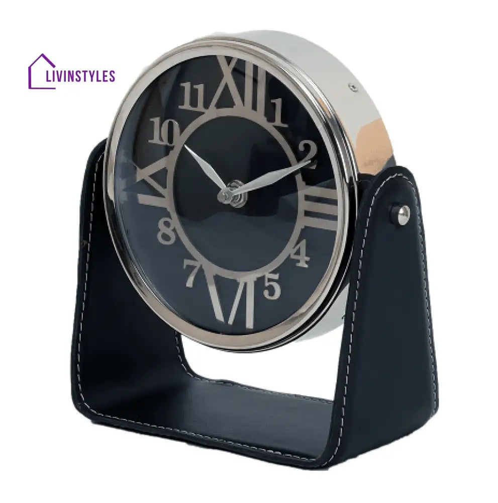 Genuine Black Leather Table Clock