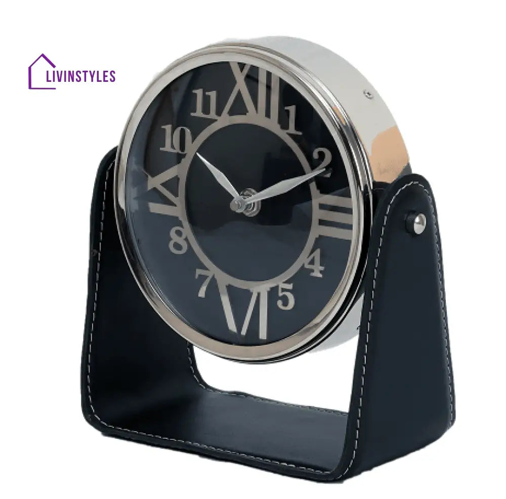 Genuine Black Leather Table Clock