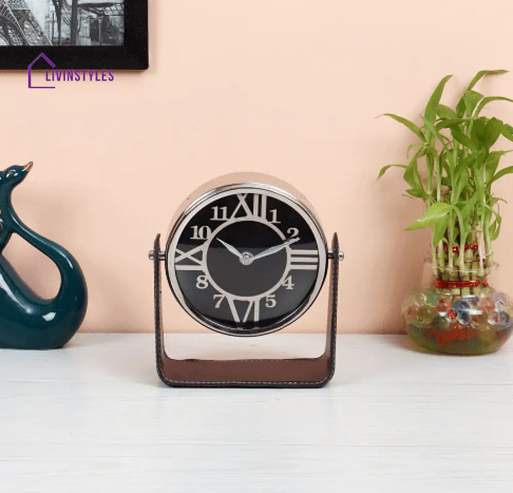 Genuine Black Leather Table Clock