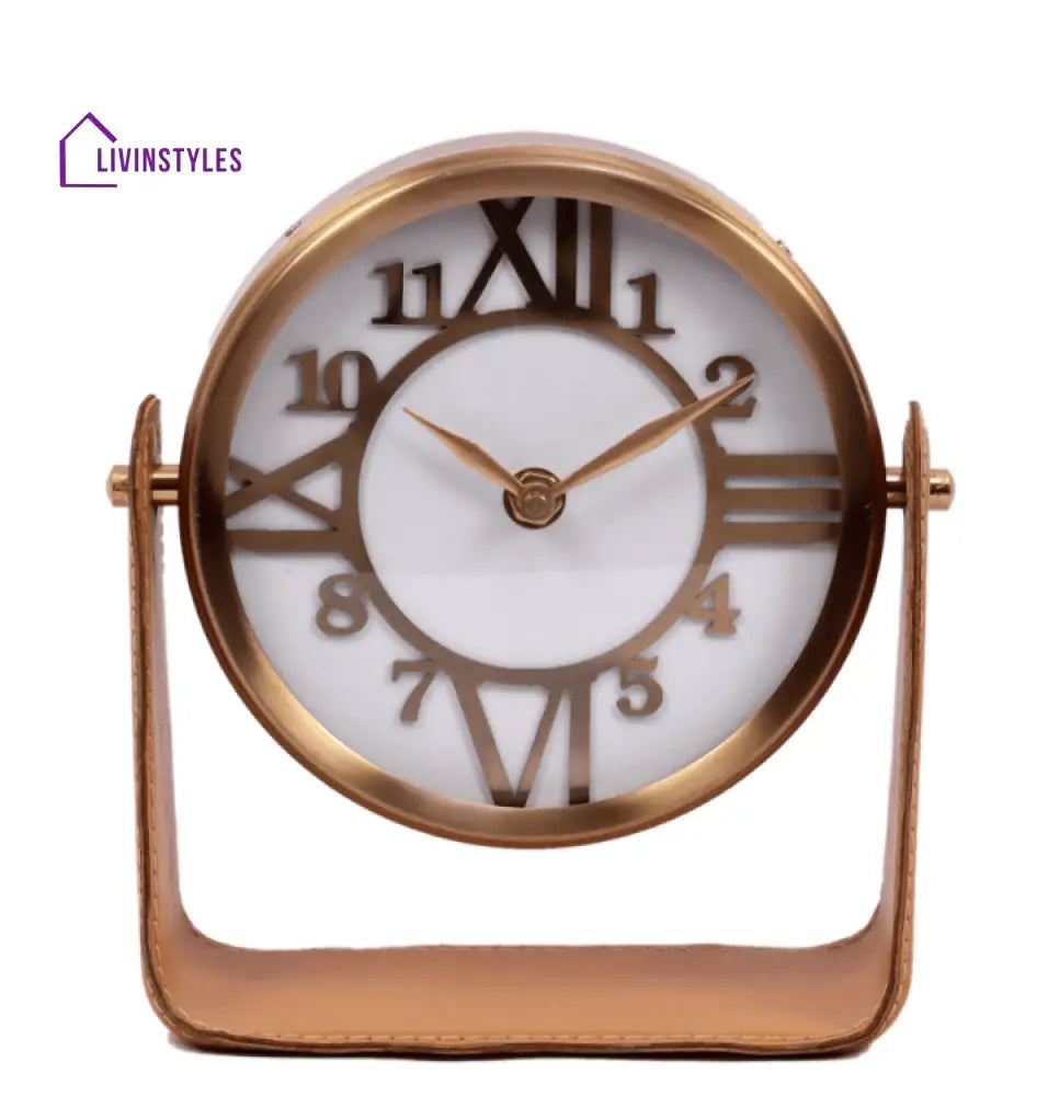 Genuine Tan Leather Table Clock