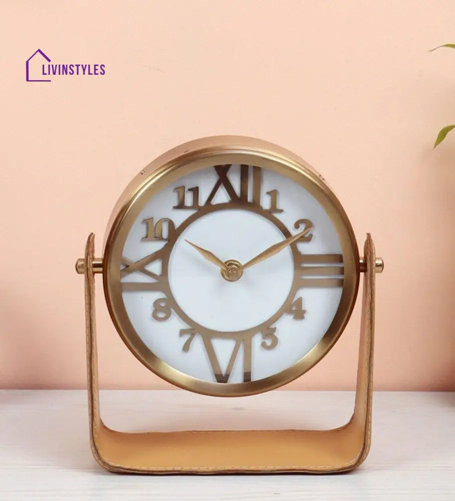 Genuine Tan Leather Table Clock