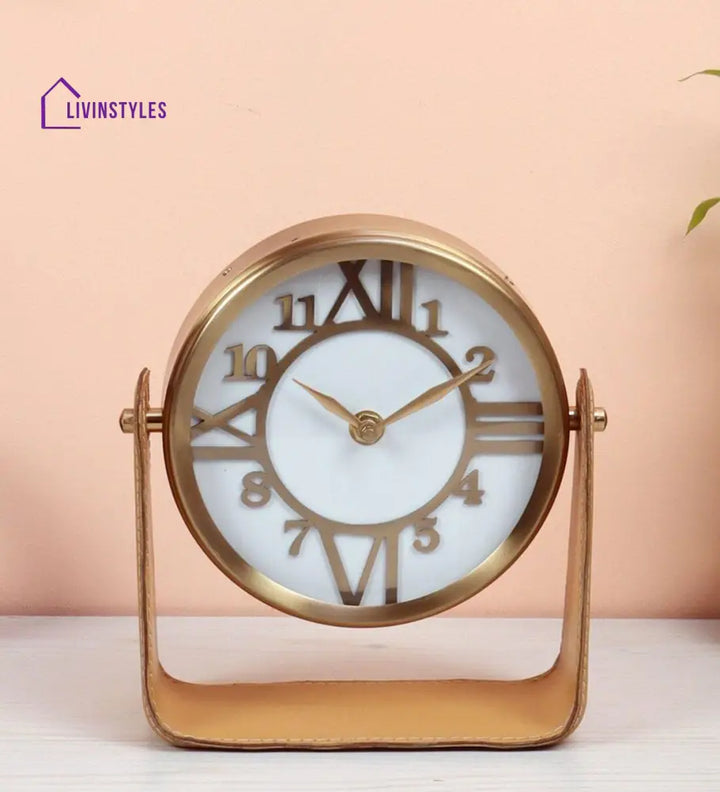 Genuine Tan Leather Table Clock