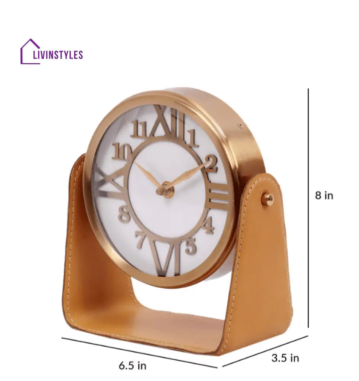 Genuine Tan Leather Table Clock