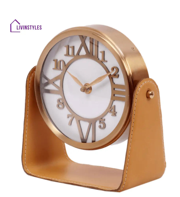 Genuine Tan Leather Table Clock