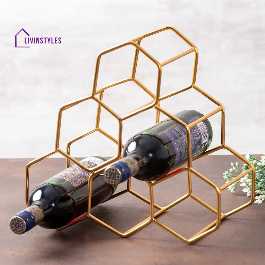 Genus 6 Bottle Wine Rack In Gold Color Party & Celebration