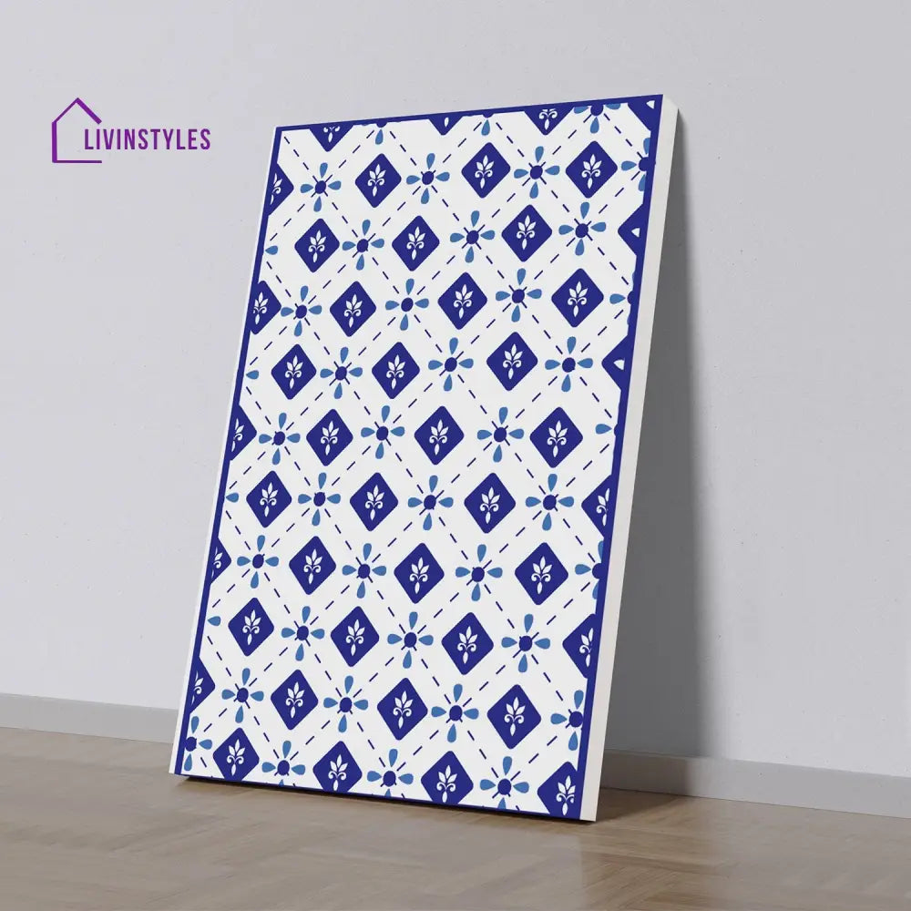 Geometric Blue And White Canvas Wall Painting 16 X 20 Inch / Stretch