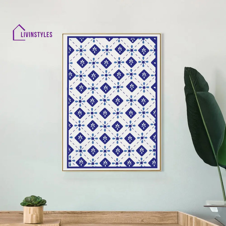 Geometric Blue And White Canvas Wall Painting