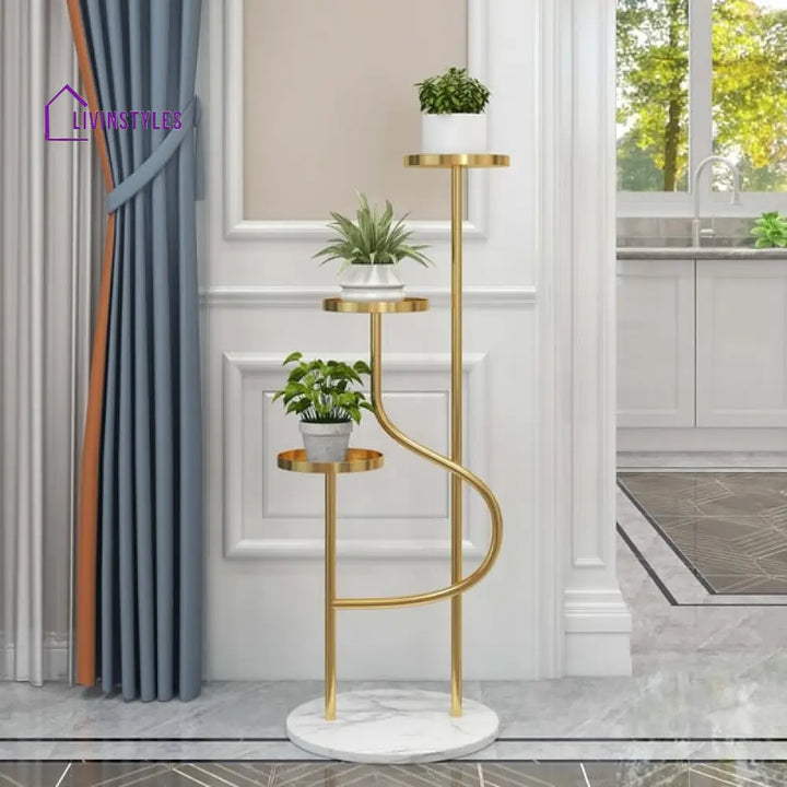 Georgia Metal Plant Stand 3 Tier In Gold Color - Set Of 2 Stands