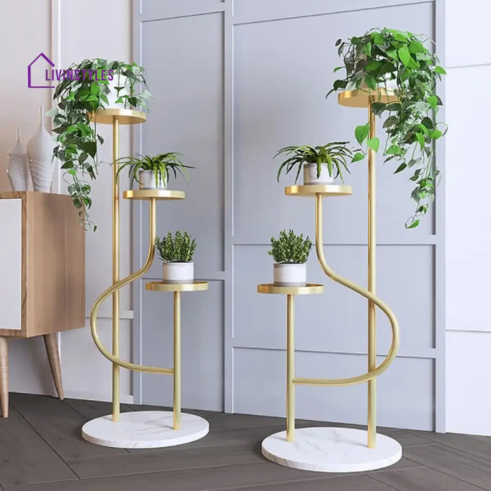 Georgia Metal Plant Stand 3 Tier In Gold Color - Set Of 2 Stands