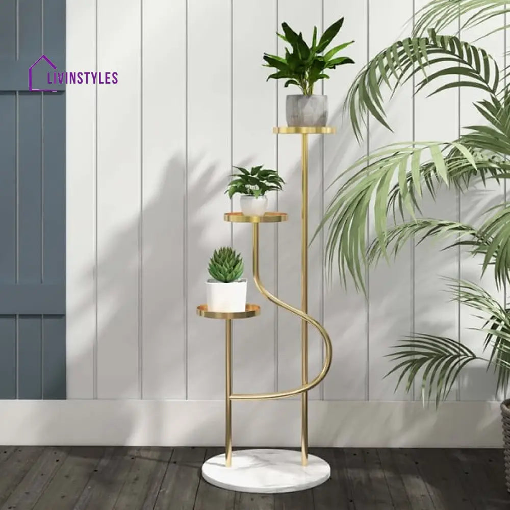 Georgia Metal Plant Stand 3 Tier In Gold Color - Set Of 2 Stands