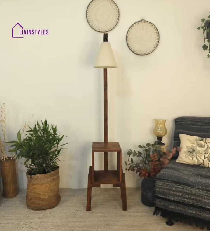 Gerard Wooden Floor Lamp With Brown Base And Jute Fabric Lampshade Lamps