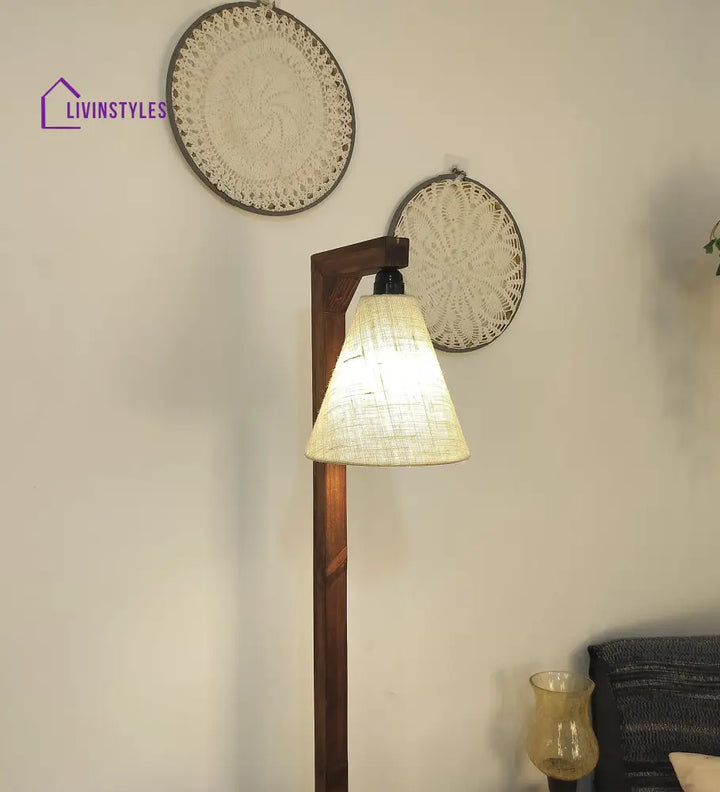 Gerard Wooden Floor Lamp With Brown Base And Jute Fabric Lampshade Lamps