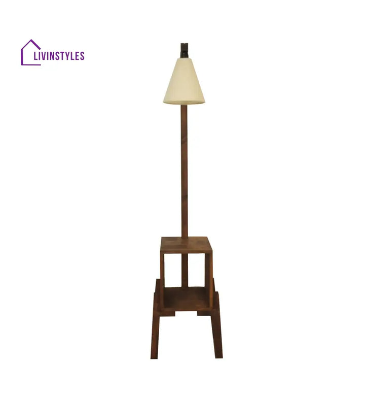 Gerard Wooden Floor Lamp With Brown Base And Jute Fabric Lampshade Lamps