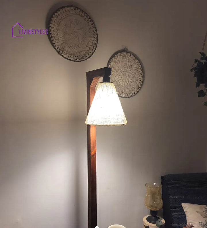 Gerard Wooden Floor Lamp With Brown Base And Jute Fabric Lampshade Lamps