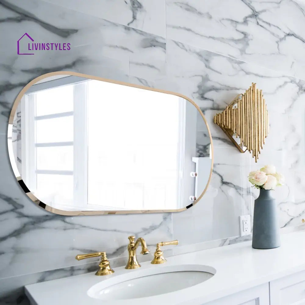 Gigi Scandinavian Frameless Beveled Capsule shaped Bathroom Mirror Wall Mirror