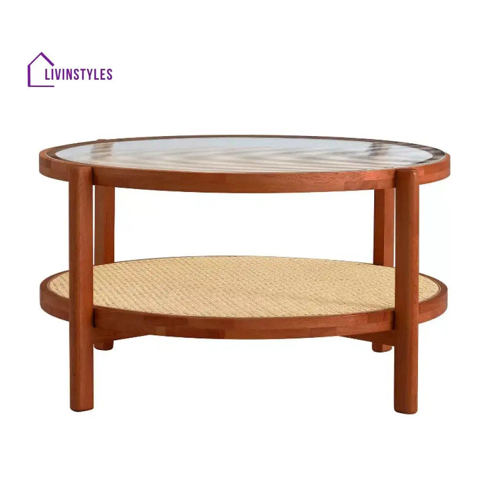 Gizelka Solid Wood and Glass Top Coffee Table for Living Room