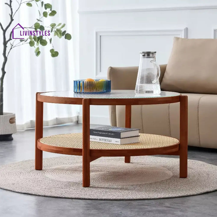 Gizelka Solid Wood and Glass Top Coffee Table for Living Room