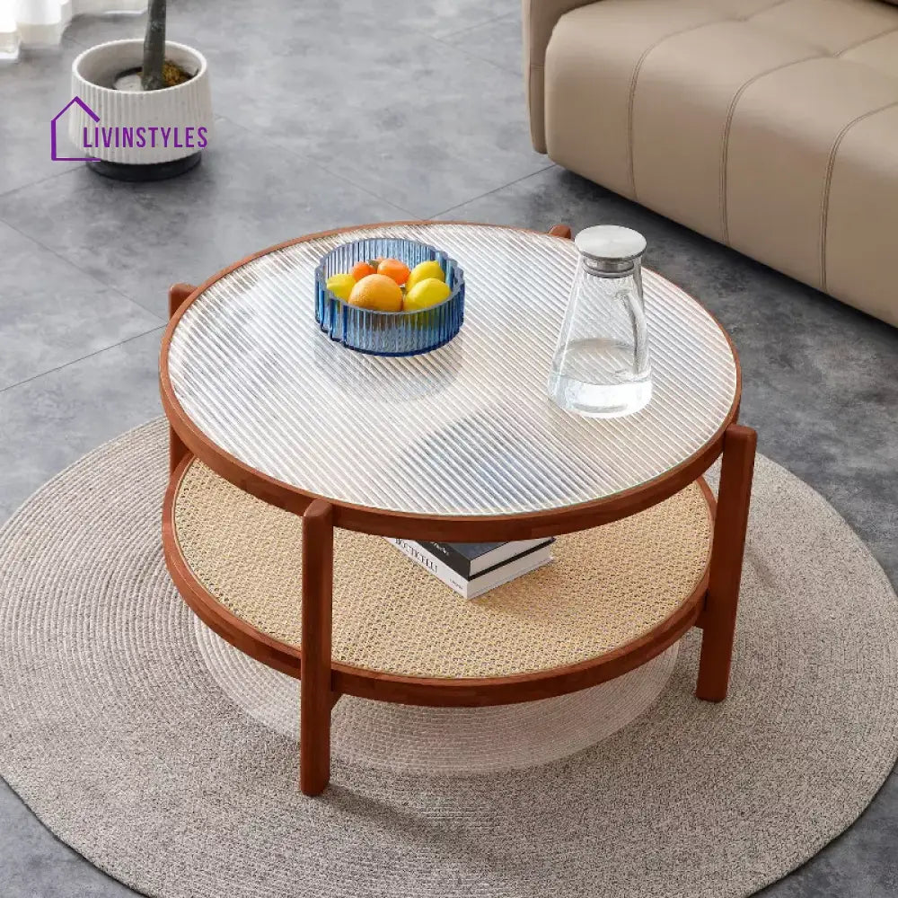 Gizelka Solid Wood and Glass Top Coffee Table for Living Room