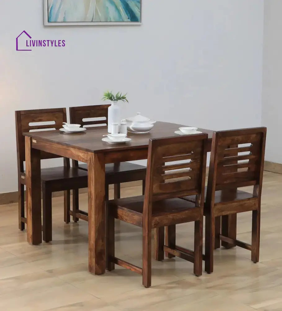 Gleb Sheesham Wood 4 Seater Dining Set In Teak Finish Dinning Set