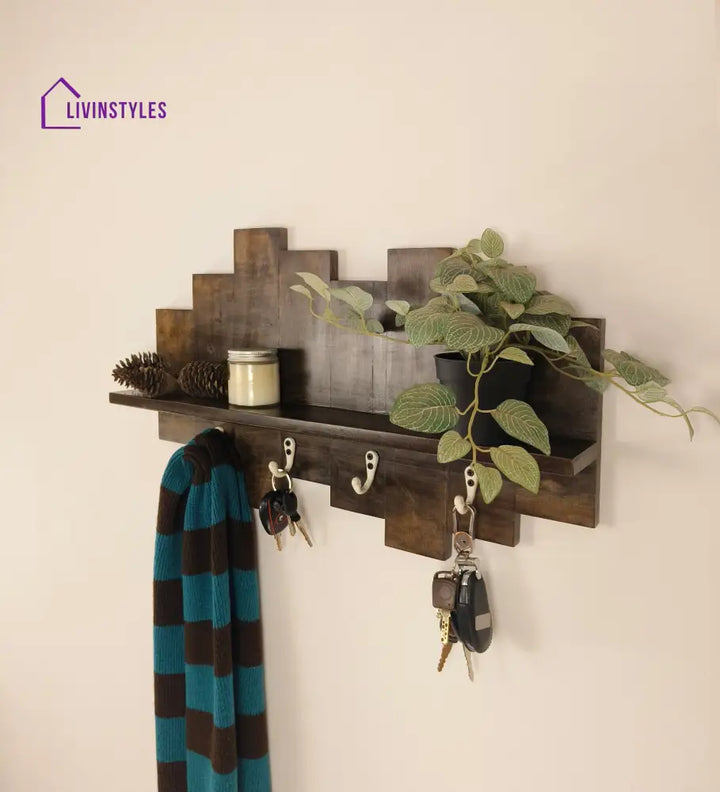 Glencroft Wooden Wall Shelf Organiser With Key Holders