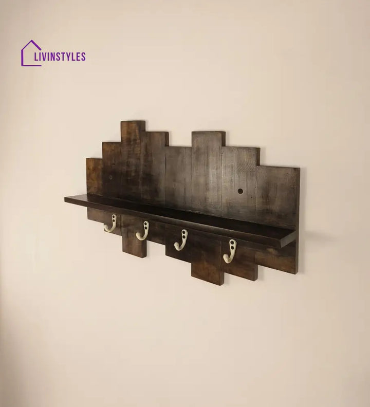 Glencroft Wooden Wall Shelf Organiser With Key Holders