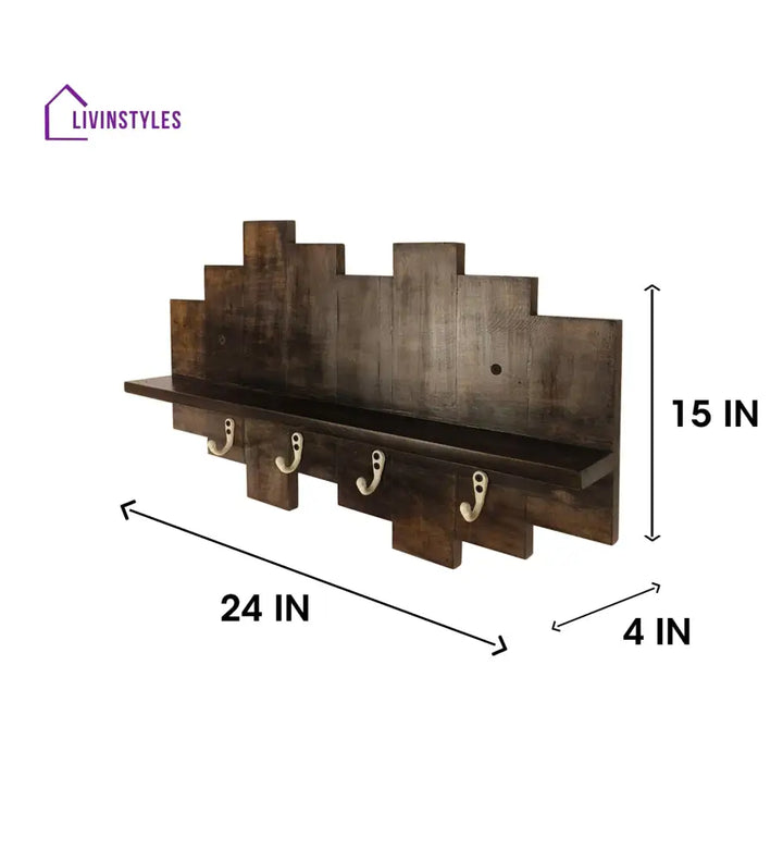 Glencroft Wooden Wall Shelf Organiser With Key Holders