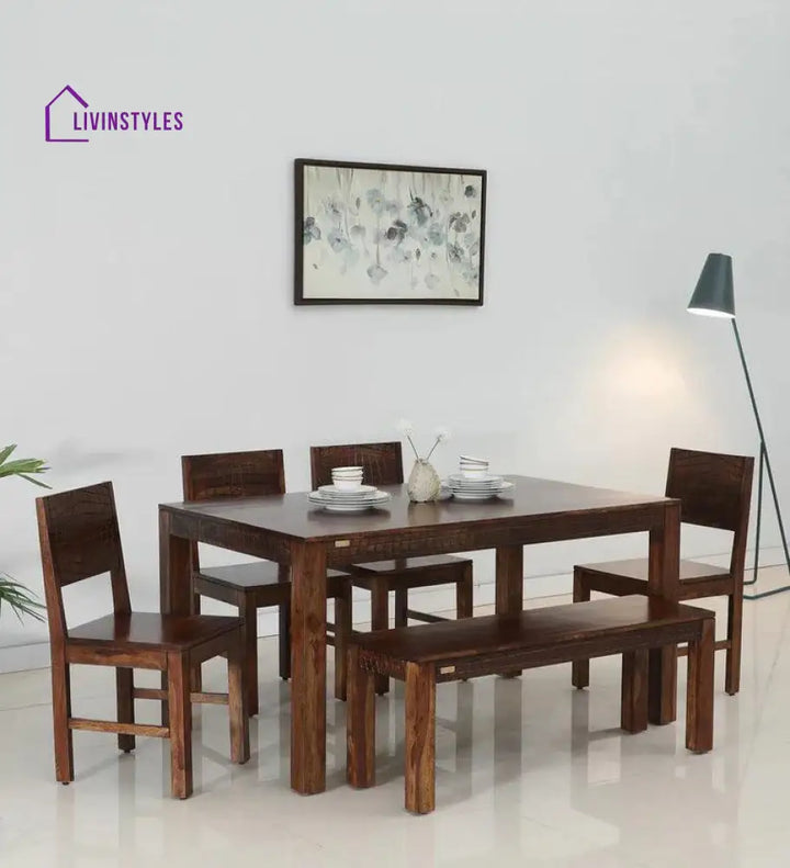 Glint Sheesham Wood 6 Seater Dining Set With Bench Dining Set