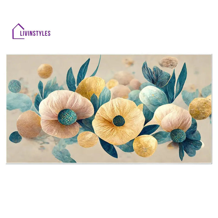 Gold And Blue Floral Contrast Wall Painting