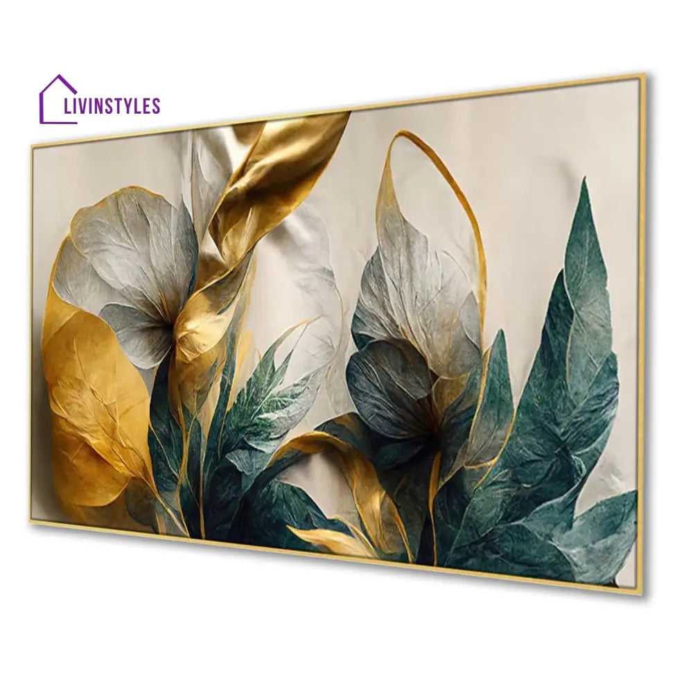 Gold Leaf Flowers On Canvas Wall Painting