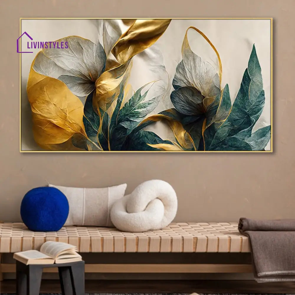 Gold Leaf Flowers On Canvas Wall Painting