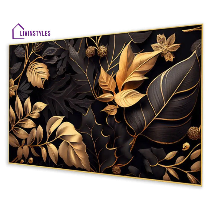 Gold Leaf On Black Elegance Wall Painting