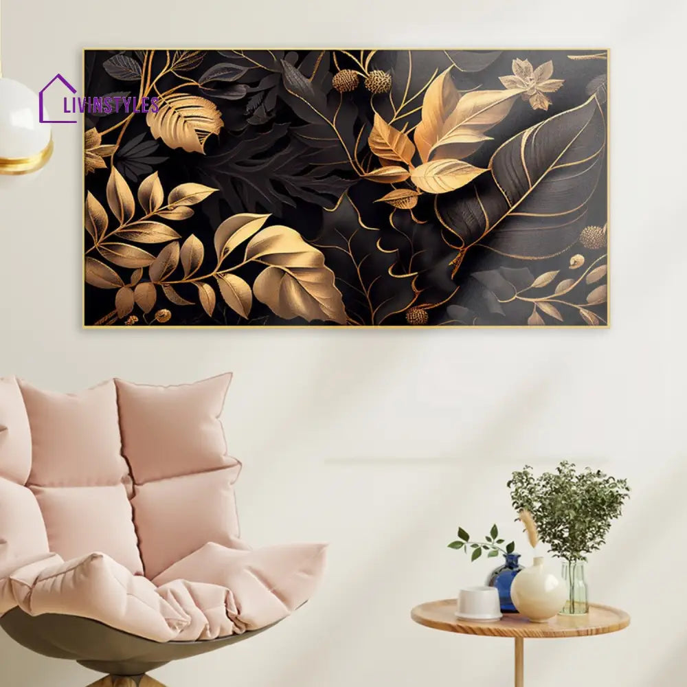 Gold Leaf On Black Elegance Wall Painting