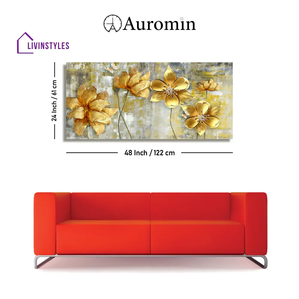 Golden Abstract Flowers Premium Wall Painting