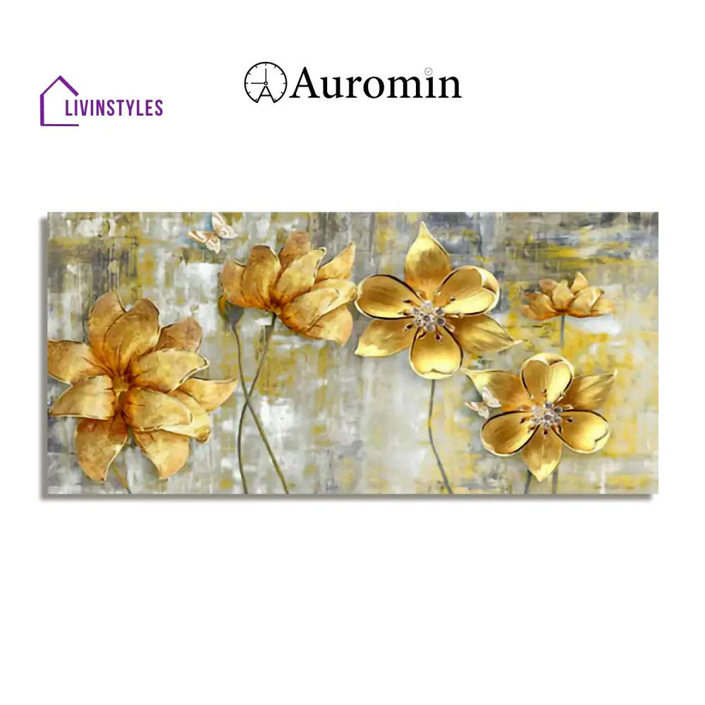 Golden Abstract Flowers Premium Wall Painting