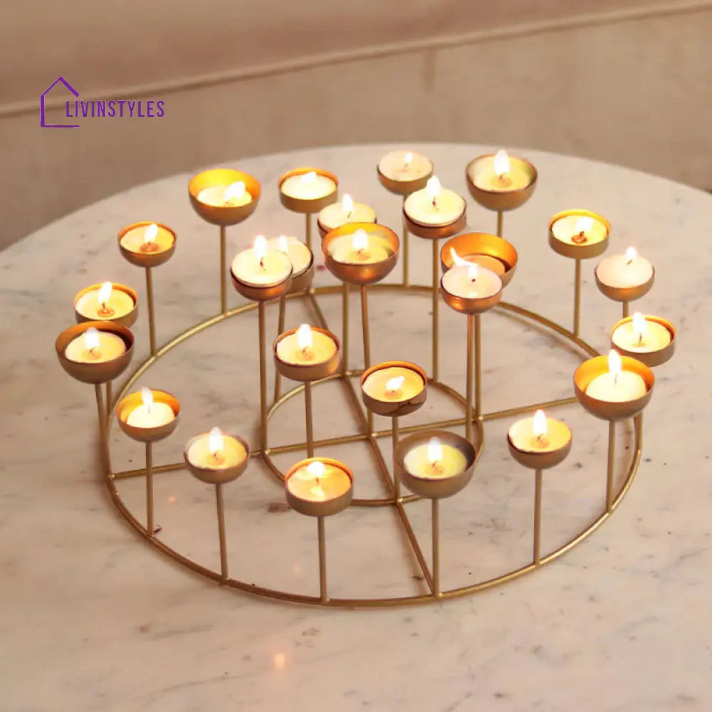 Golden Circular Tea Lights Stand Light