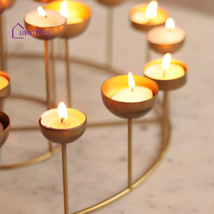 Golden Circular Tea Lights Stand Light